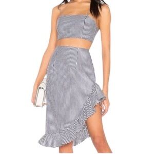 NEW superdown della ruffle Bodycon Party Holiday Vacay midi set navy + white S